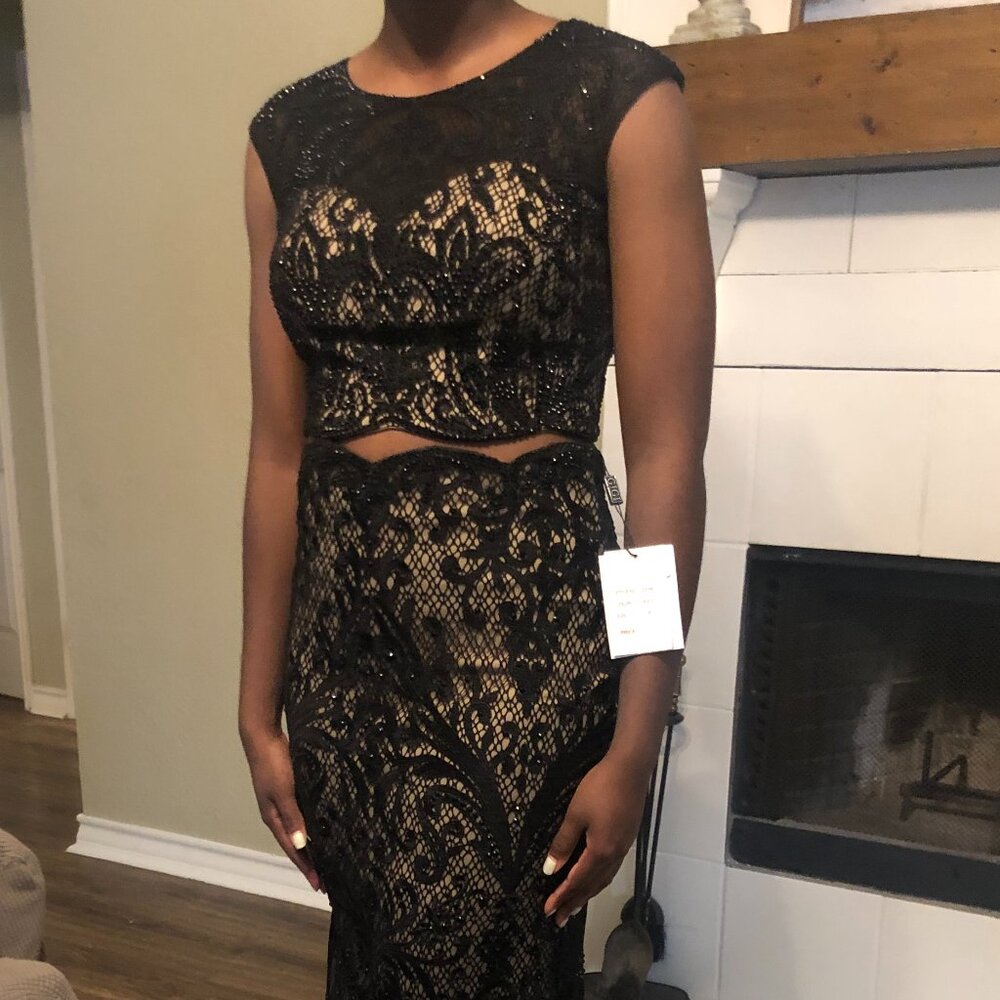 Formal 2 Piece Black Beaded Gown